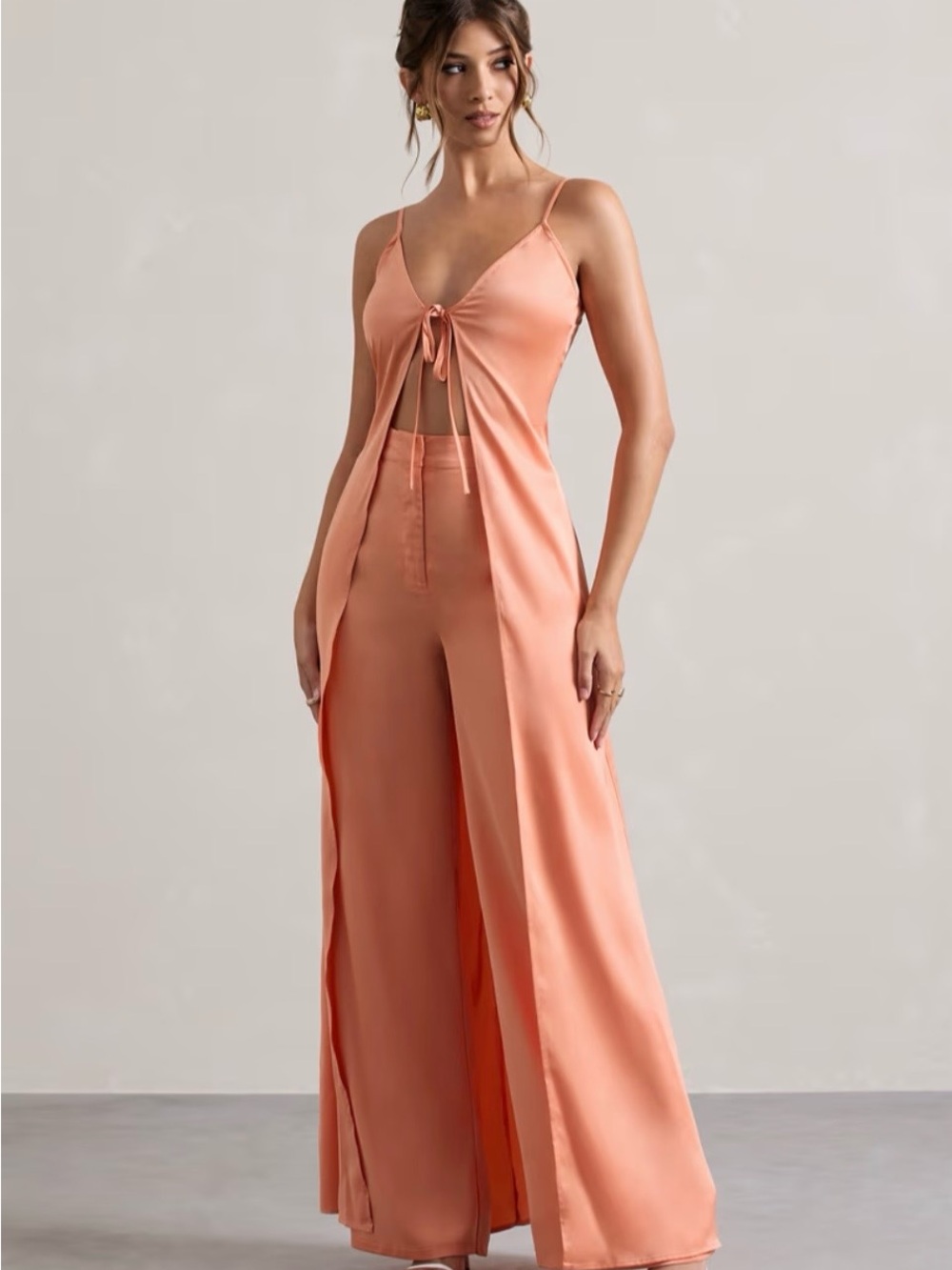 Club L London Peach Tie-Front longline cami